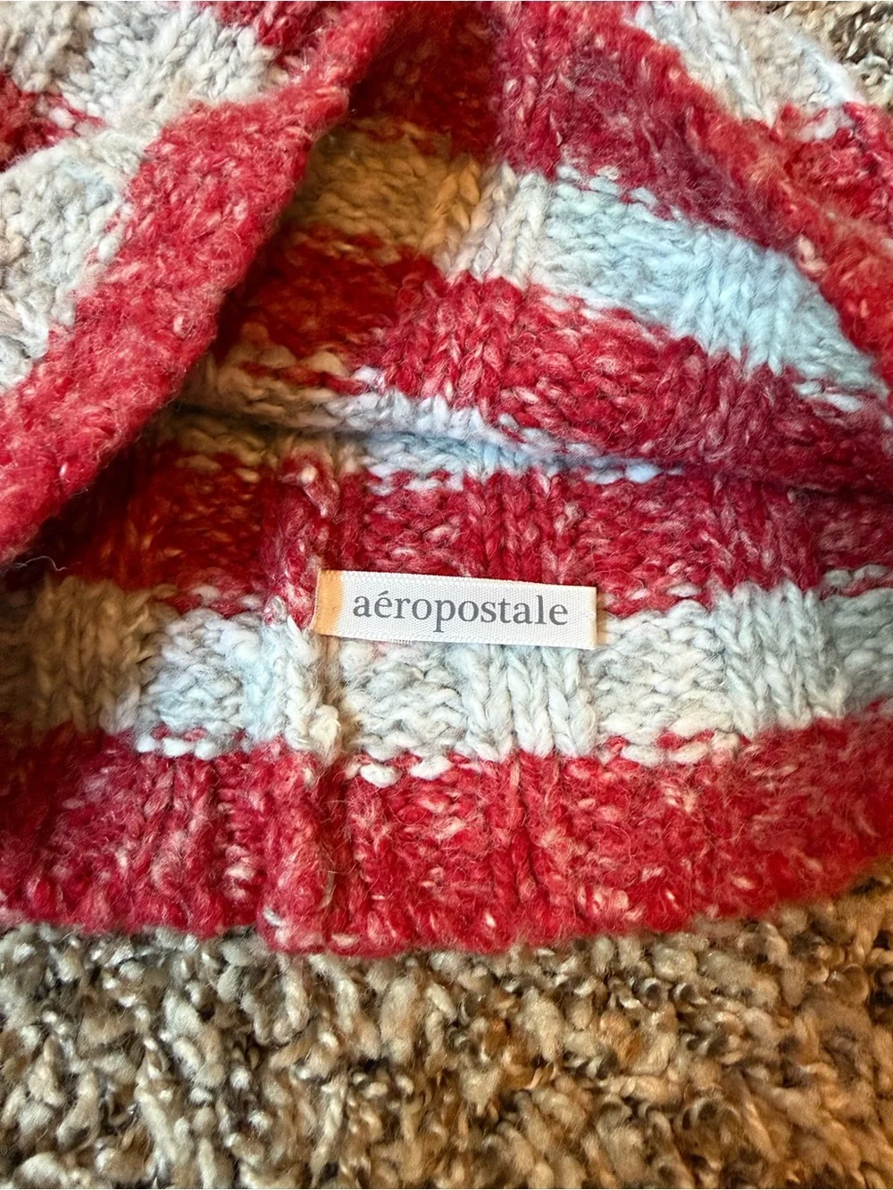 Women’s Aeropostale Striped Red and Grey Knit Beanie